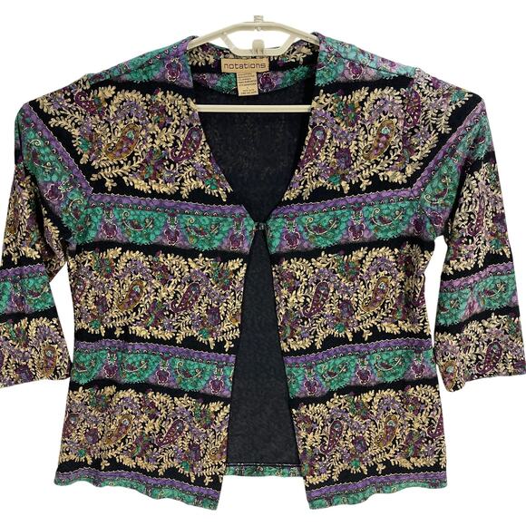 Vintage 80s Notations Jacket Womens Size L Purple Green Gold Paisley Bohemian - Picture 2 of 7